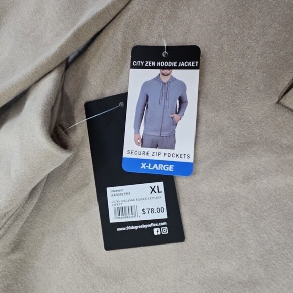 90 Degree by Reflex Men's Fleece Lined Full Zip Hoodie Tan Size X-Large NWT - Picture 6 of 15